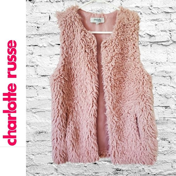 Charlotte Russe Jackets & Blazers - NEW! CHARLOTTE RUSSE Retro Boho Hippie Festival Pink Faux Fur Fuzzy Vest S